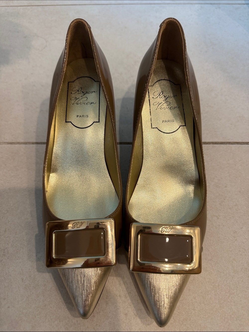 Roger Vivier Metallic Brown Pointed Buckle Pumps